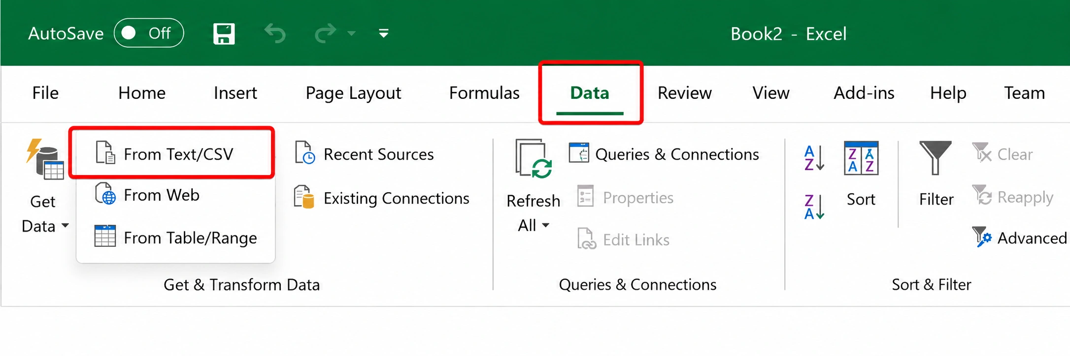 Importing CSV data dump into Excel using the From Text CSV tool in the Data tab