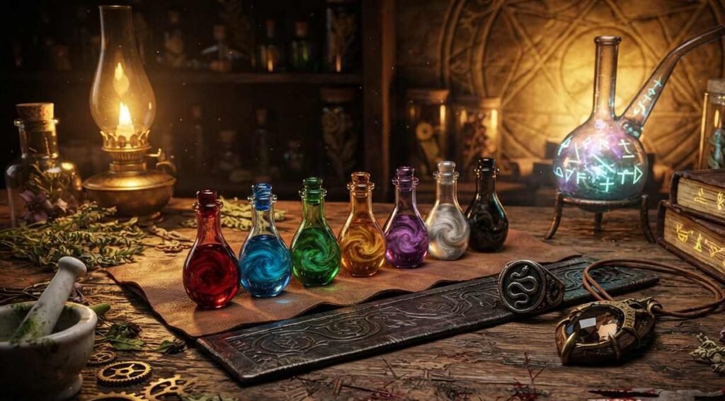 Blight oil anointing shown through a set of colorful oil vials ready to use