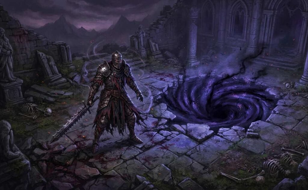 Abyss rogue exile farming shown near a swirling abyss fissure