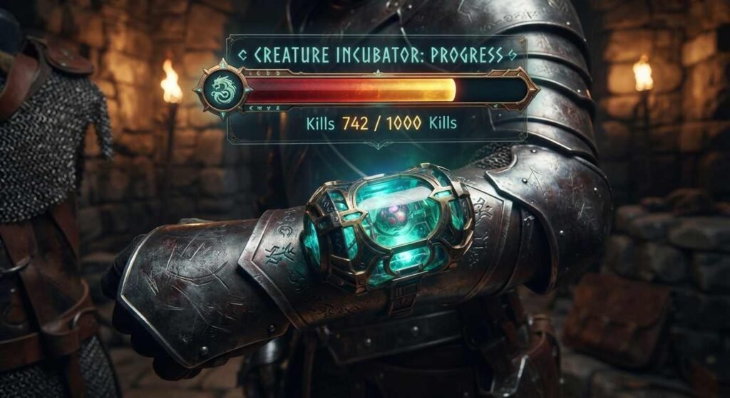 Incubator items poe players attach to gear showing a kill counter nearing completion