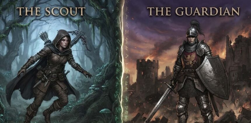 League start vs endgame builds shown as two different character states