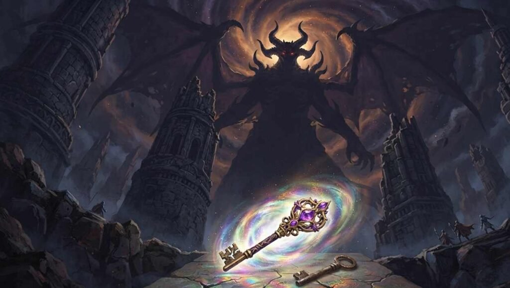 A pinnacle reliquary key shown dropping from a pinnacle boss encounter