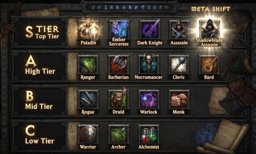 POE 2 ascendancy tier list ranking board showing S through C tiers