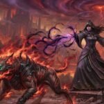 The POE 2 Hellhound skill shown as a demonic fire companion fighting alongside its summoner