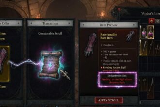 Rogue Exile and Omens shown through a probability-altering item being applied to a trade