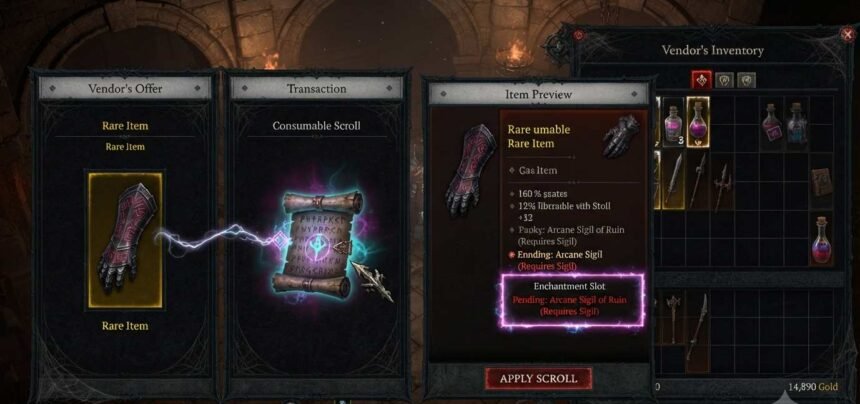 Rogue Exile and Omens shown through a probability-altering item being applied to a trade