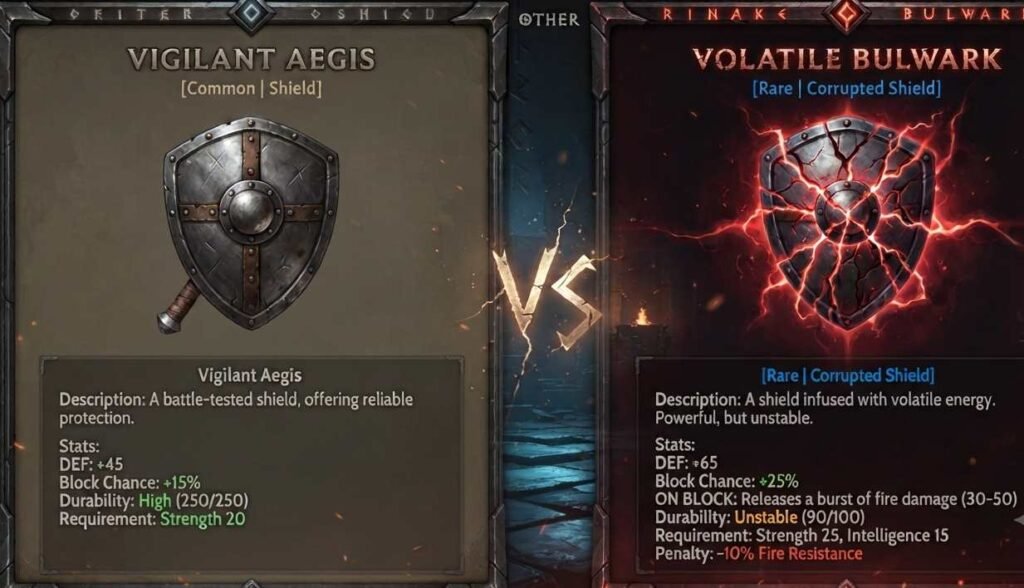 A unique shield build poe comparison between a standard and a volatile shield