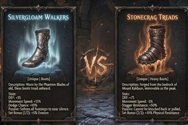 Soul Tether vs Kaom's Roots shown as two contrasting unique boots